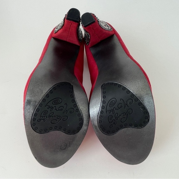 Naughty Monkey Red Suede Heels with Platform Sole - Picture 10 of 14